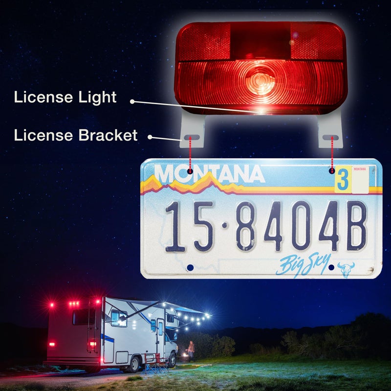 Lumitronics Red Surface Mount Light, License Bracket and License Light, Stop/Turn/Tail for RV, Trailer, Camper, 5th Wheel, Motorhome (White) - Image 2